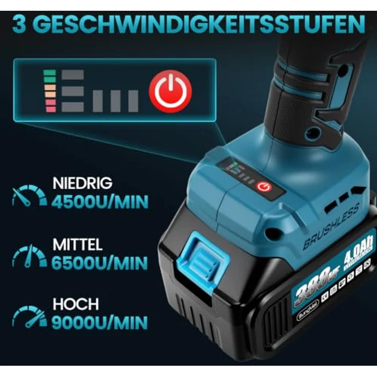 Bundviel Akku-Winkelschleifer 21V, Bürstenloser Motor, max. 12000 U/min, Ø 125mm, inkl. 2×4,0Ah Akku und Ladegerät – Bild 3