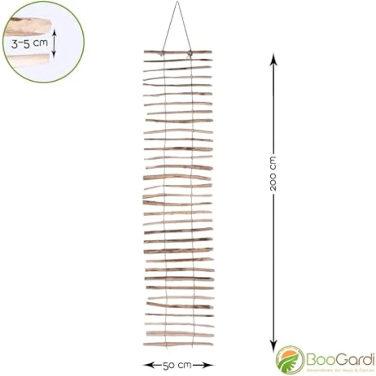 BooGardi Rankhilfe Haselnuss mit Draht · 2 Größen zur Wahl · 50x200 cm Abstand 3-5cm · Rankgitter Sichtschutz · Wandspalier ideal für Balkon, Garten und Terrasse · Kletterhilfe – Bild 2