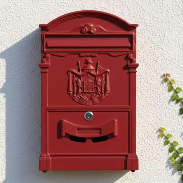 Melko Retro Briefkasten mit A4 Einwurf-Format, Aluguss und Stahl, ca. 25,5 x 8,6 x 41 cm, Rot – Bild 3