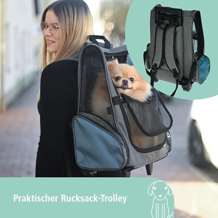 Kerbl Tiertransportbox Kerbl Trolley Vacation, grau/blau, 41x26x55 cm, 80570 - Teleskoparm, verschließbar, inkl. Kurzleine – Bild 2