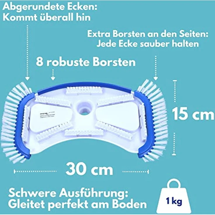 Amapool Pool-Bodensauger Deluxe mit acht unteren und zusätzlich Vier seitlichen Borsten I extra schwere Ausführung I Poolbürste mit Clip-On-Anschluss I Anschluss für Poolschlauch Ø 32/38 mm – Bild 4