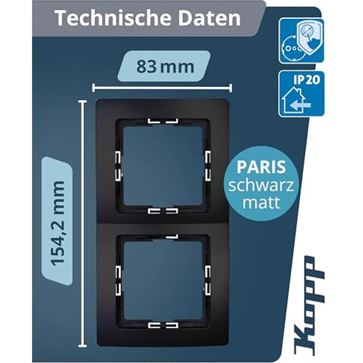 Kopp Abdeckrahmen 402550011, 2-fach Unterputzmontage, schwarz, matt, RAL 9005 – Bild 2