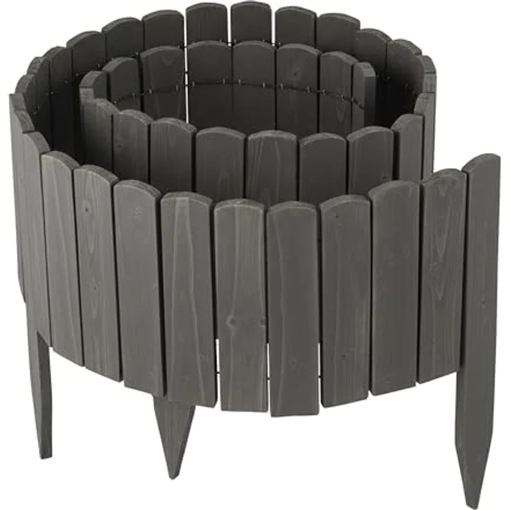 Relaxdays Beeteinfassung, 200 cm flexibel aus Tannenholz, Sichthöhe 30 cm, dunkelgrau, Rasenkante zum Stecken – Bild 1