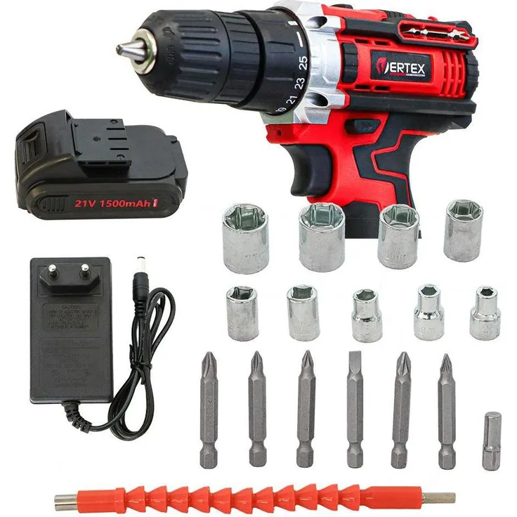 Vertex Schraubenzieher 21V, Akkuschrauber mit 2x1,5Ah Akkus und 3000 U/min im Koffer