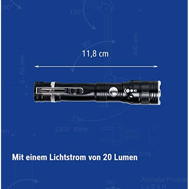 Maul LED-Taschenlampe Luna – robuste und outdoor-taugliche LED Taschenlampe inkl. Halteclip aus Metall – Stabtaschenlampe mit langer Leuchtdauer und Spritzwasserschutz (IPX4) – schwarz – Bild 5