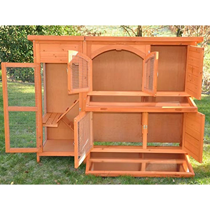 nanook Kaninchenstall Hasenstall XXL Meerschweinchenstall draußen Outdoor für 2 Hasen Volierendraht wetterfest Jumbo 138 x 48 x 109 cm, natur/braun – Bild 3
