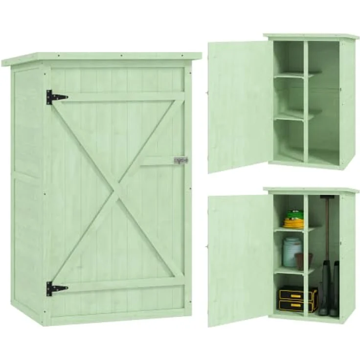 Outsunny Gartenschrank Holz Geräteschuppen, abschließbar mit Ablage und wetterfestem Tannenholz, grün – Bild 1