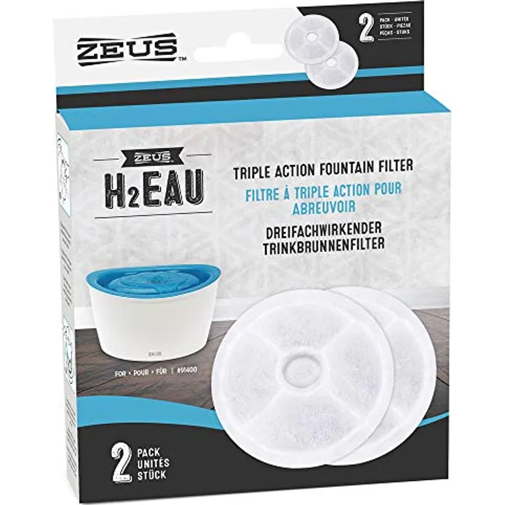 Zeus Triple Action Filter, 3fach wirkender Ersatzreinigungsfilter, für Zeus Trinkbrunnen 6L, 2er Pack