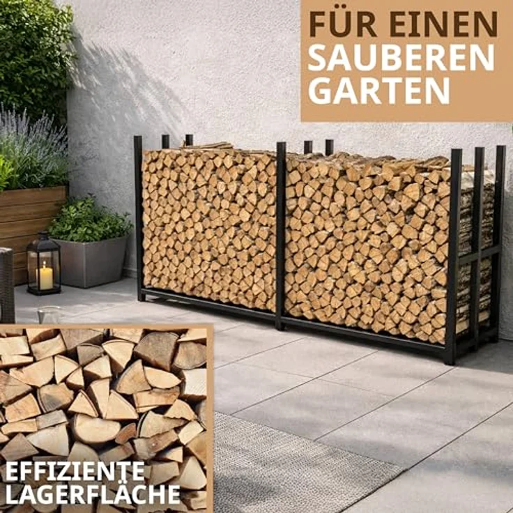 LAWA Living and Lifestyle Kaminholzregal Metall 223 × 50 × 115cm, verzinkt, Outdoor Holzunterstand für 25cm bis 50cm Feuerholz, schwarz, Tragfähigkeit bis 1200 kg – Bild 5