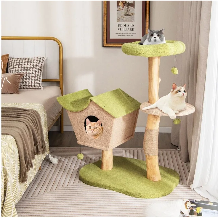 COSTWAY Kratzbaum, 110cm Katzenbaum, Sisal aus Holz, Grün/Natur