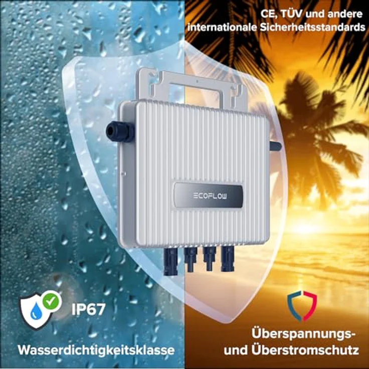 SUNNIVA® 1300W Balkonkraftwerk, komplettes Set mit 800W Eco Flow Wechselrichter, 2x 500W bifazialen Glas-Glas Modulen, schwarz und 5m Kabel – Bild 5