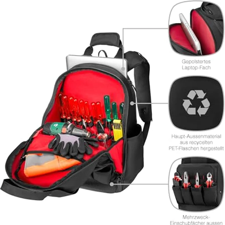 WENGER Tool Backpack Advanced, Werkzeugrucksack mit 16 Zoll Laptopfach, großem Hauptfach und Tool Organizer, Schwarz, 34 l, 1,7 kg – Bild 4