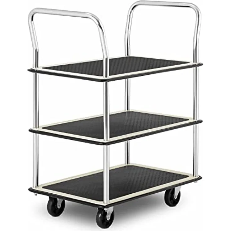 MSW Etagenwagen MSW-PW-150, Transportwagen mit 150 kg Tragkraft, 3 Ebenen 72 x 43 cm, mobil und robust