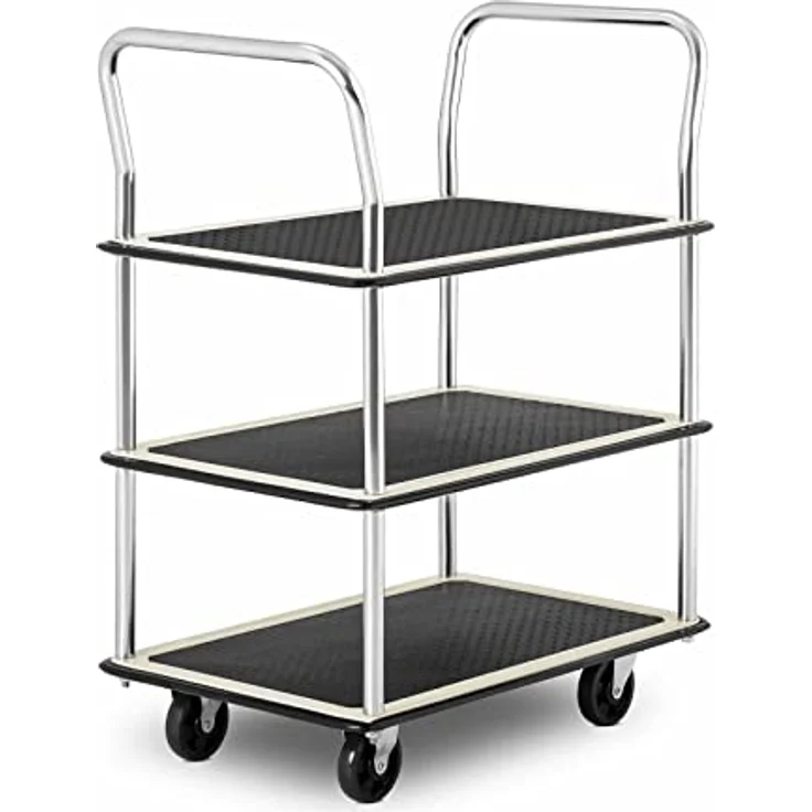 MSW Etagenwagen MSW-PW-150, Transportwagen mit 150 kg Tragkraft, 3 Ebenen 72 x 43 cm, mobil und robust – Bild 1