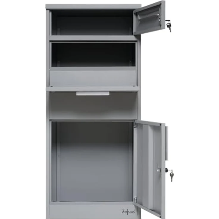 Zelsius Paketbriefkasten RAL9007 Grau mit Paketfach, integrierte Rückholsperre | Bodenmontage | Parcel Box – Bild 3