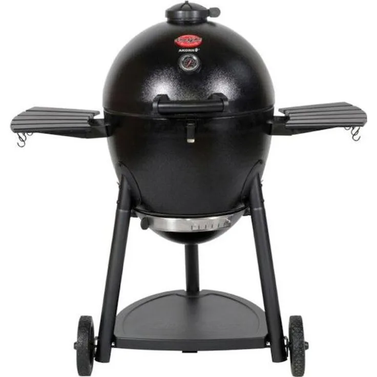 Kamado Joe Char-Griller Akorn 20-Zoll Kamado-Holzkohlegrill, schwarz mit Gusseisengrillgitter und Edelstahl-Heissholz