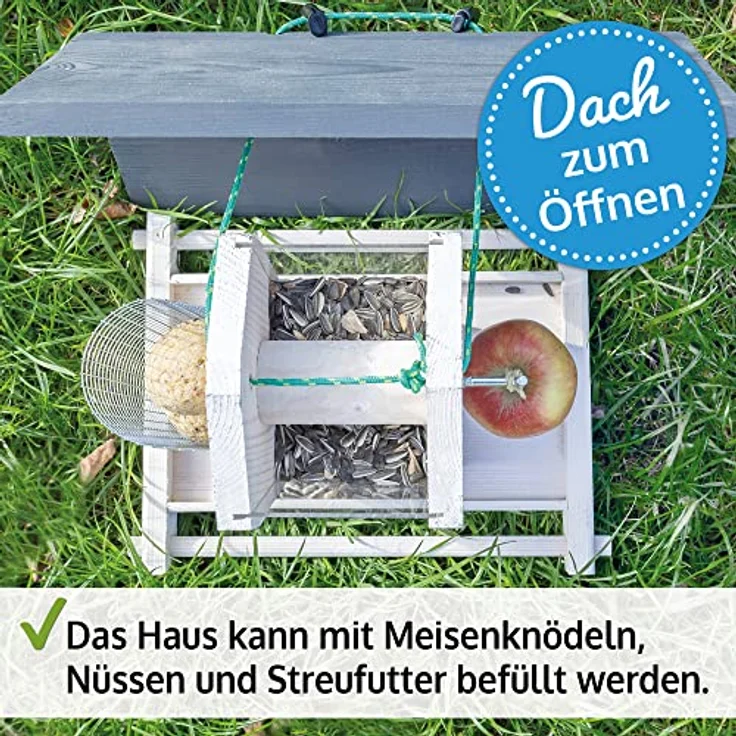 Zooprinz Vogelhaus "Bird Kitchen", Futterstation aus wetterfestem Vollholz mit Plexiglasscheiben, Schutzdach und Sitzstangen, in Weiß oder Naturbraun – Bild 6