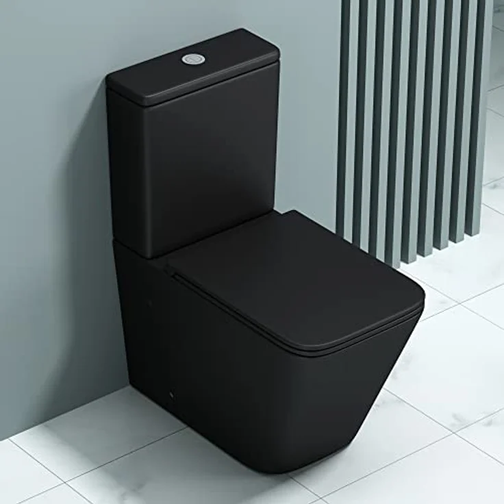 doporro Stand-WC mit Spülkasten komplett S112T schwarz matt inkl. Softclose Absenkautomatik 36x63x82cm Stand-Toilette schwarz matt spülrandlos – Bild 3