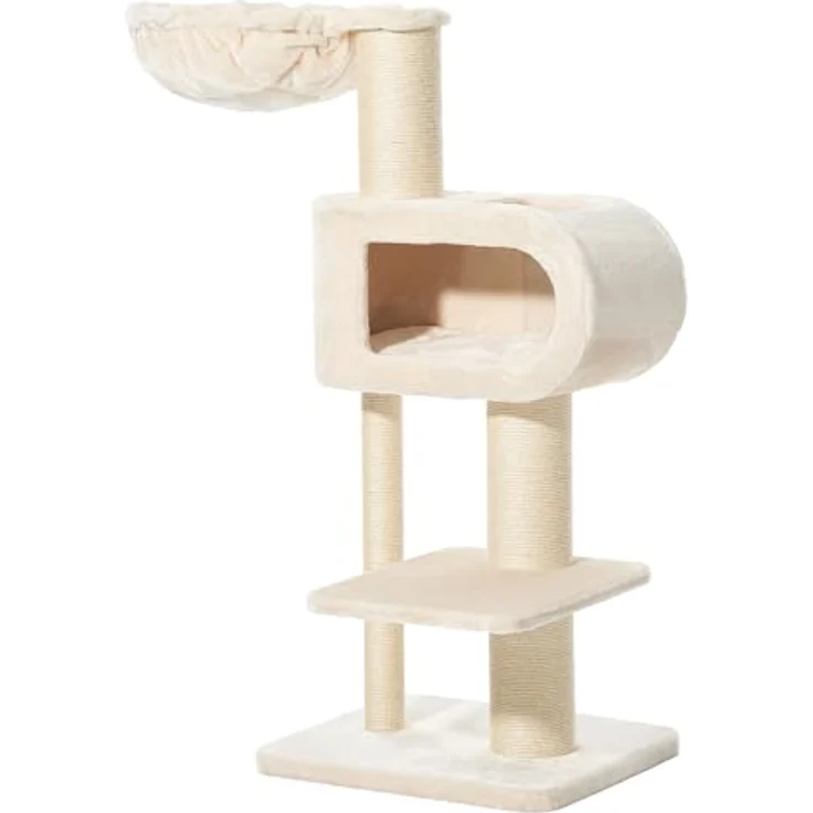 Nobby Kratzbaum Tove Cream, Sisal-Kratzfläche, Plüschmaterial, kuschelige Höhle, 48 x 58 x 128 cm – Bild 4