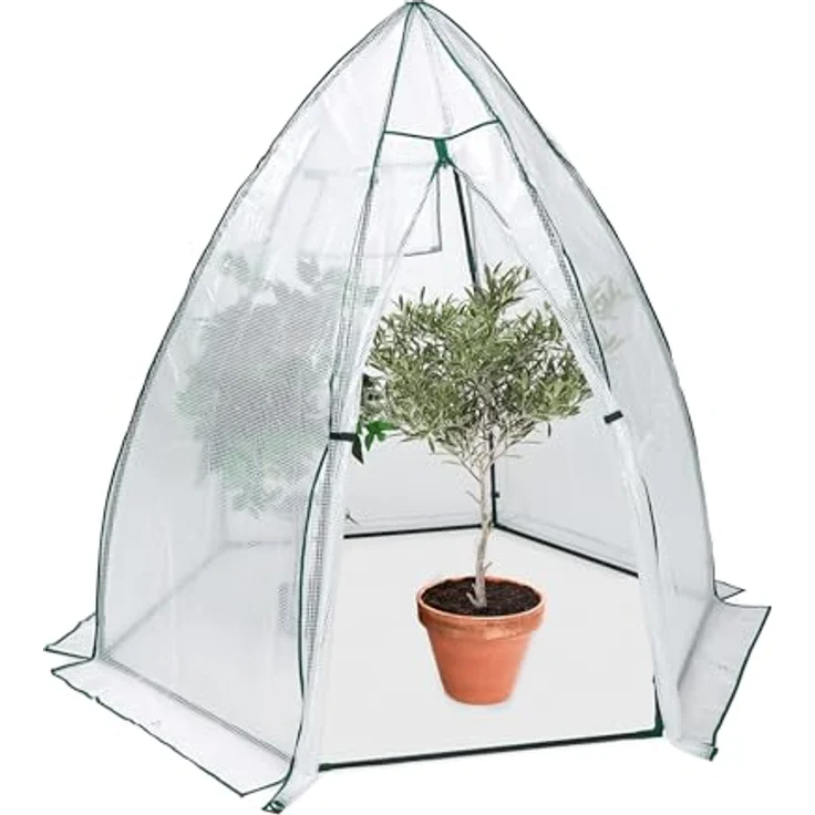 Relaxdays Überwinterungszelt, Foliengewächshaus, HBT: 185x180x160 cm, transparent, Winterschutz Pflanzen, Tür & Fenster – Bild 1
