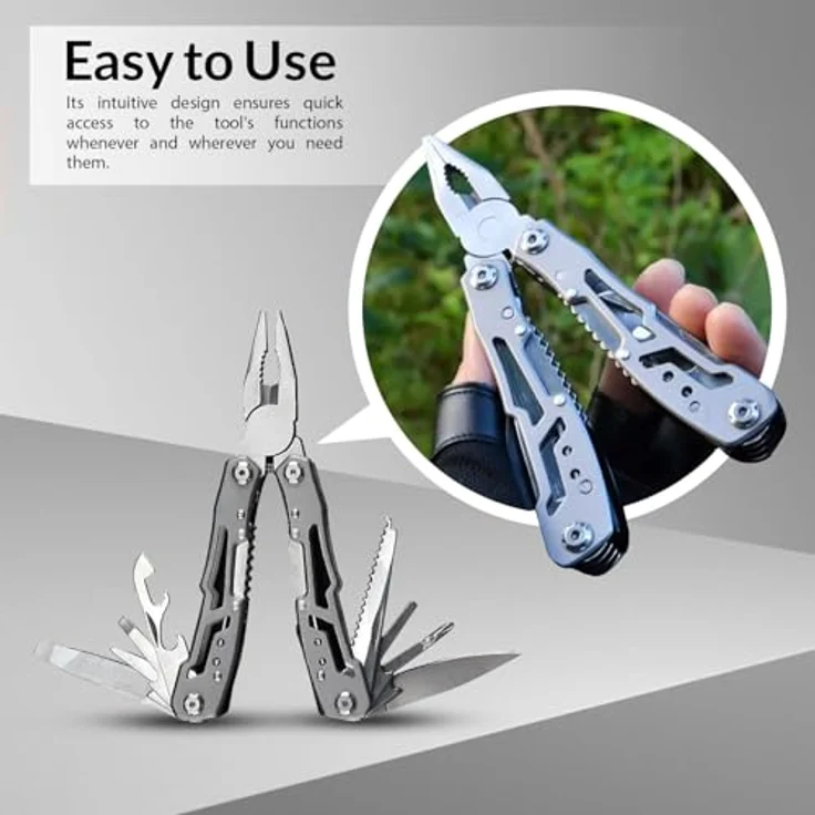 LEVADA PLUS Multitool 14-in-1, kompaktes Edelstahl-Multifunktionswerkzeug mit Zange, Messer, Schraubendreher, Flaschenöffner und Nylonetui für Camping und Outdoor-Aktivitäten – Bild 3