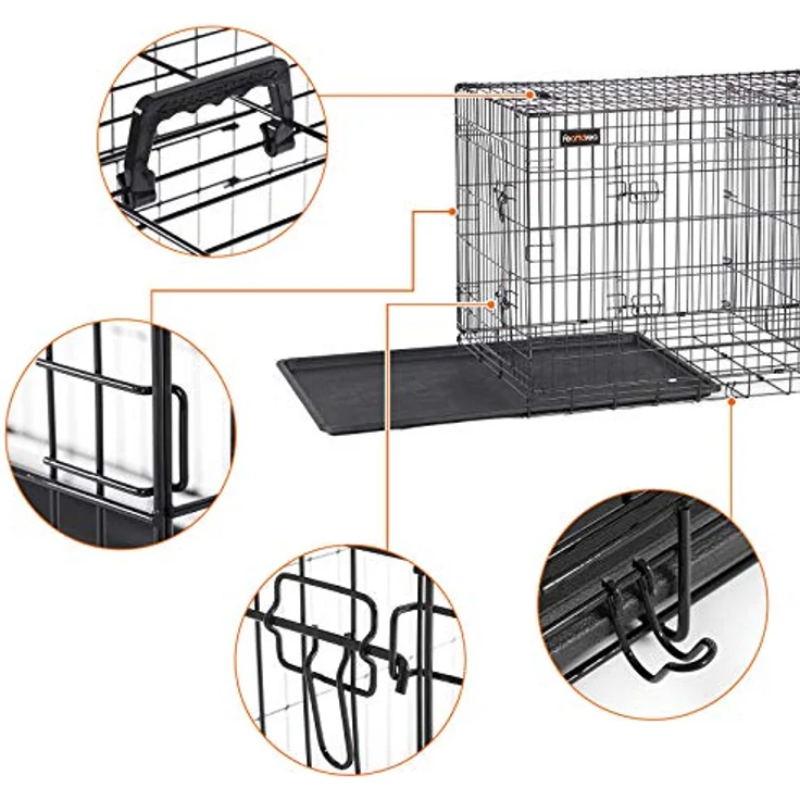 Feandrea Hundekäfig, Hundebox, zusammenklappbar, transportabel, 2 Türen, schwarz 107 x 70 x 77,5 cm PPD42BK – Bild 4