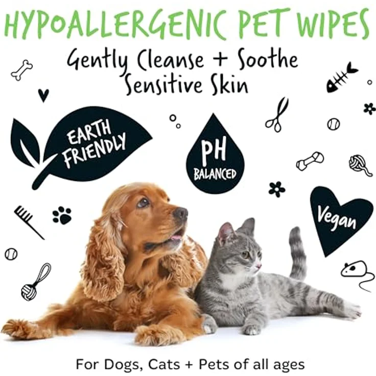Bugalugs Fellpflege 110 Feuchttücher für Hunde, biologisch abbaubar, hypoallergen, sanfte Reinigungstücher für empfindliche Haut, 20 cm x 20 cm – Bild 9