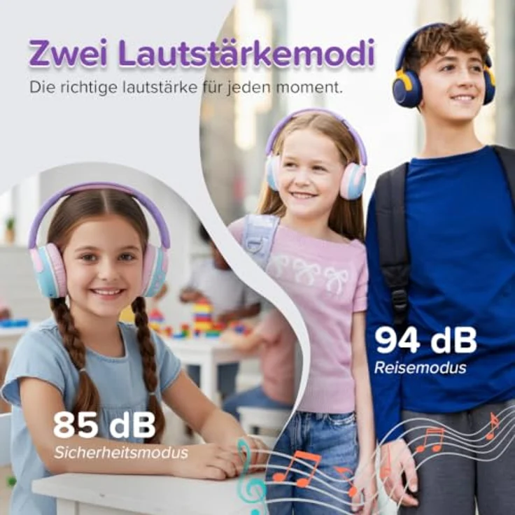 myFirst CareBuds Max – Kabellose Kinderkopfhörer mit Mikrofon, austauschbaren Ohrpolstern, intelligenter Lautstärkebegrenzung, 52 Stunden Spielzeit, schnellem Aufladen, Nebelweiß – Bild 4