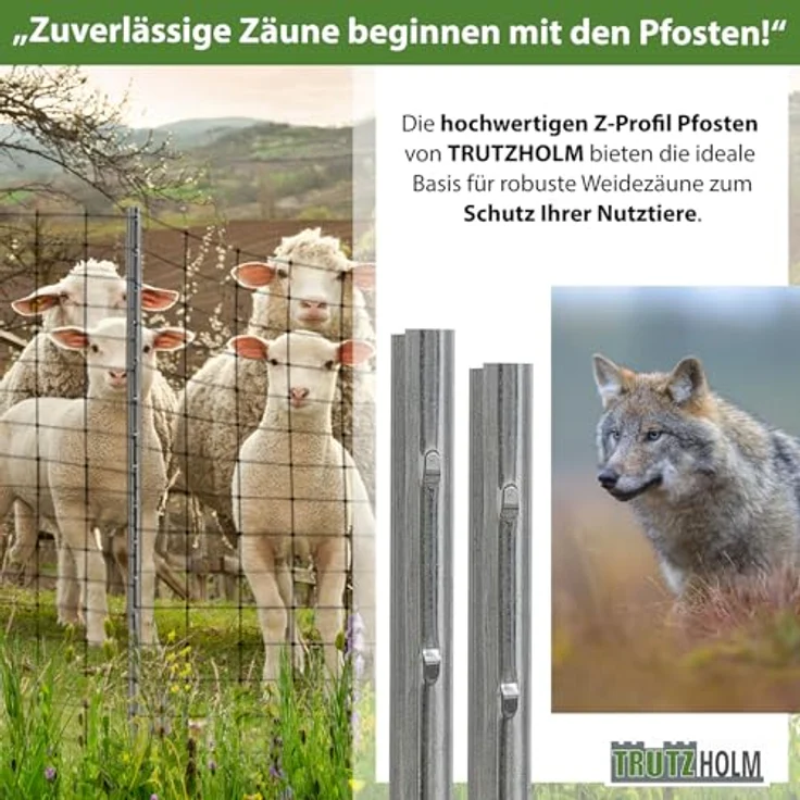 Trutzholm 10x Z-Profil Zaunpfosten 2 m verzinkt Zaunpfähle inkl. Haken Forstprofil – Bild 6