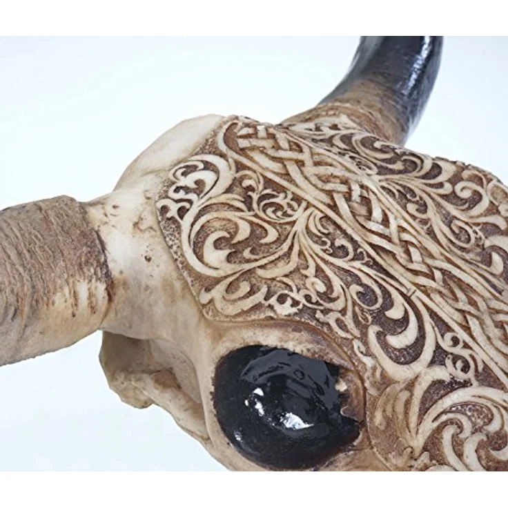 Deko Schädel 45cm, Polyresin Stier Bulle Longhorn Kopf Trophäe mit Tribal, In--Outdoor – Bild 6