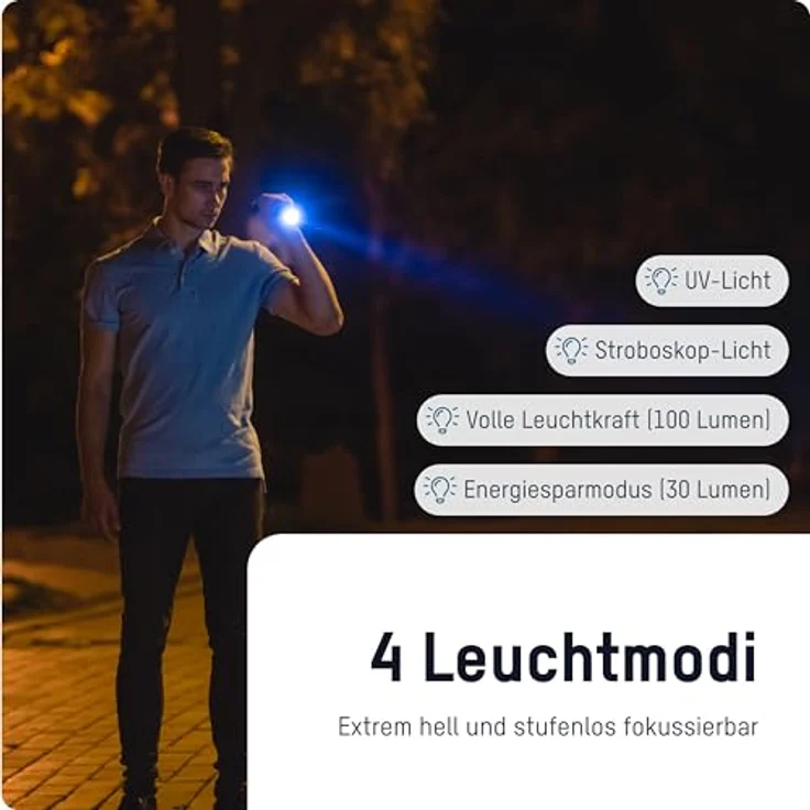 Ansmann ANSMANN Taschenlampe, UV-Lampe, LED-Leuchte, 400nm, stufenlos fokussierbar, 4 Lichtmodi, Schwarz – Bild 2