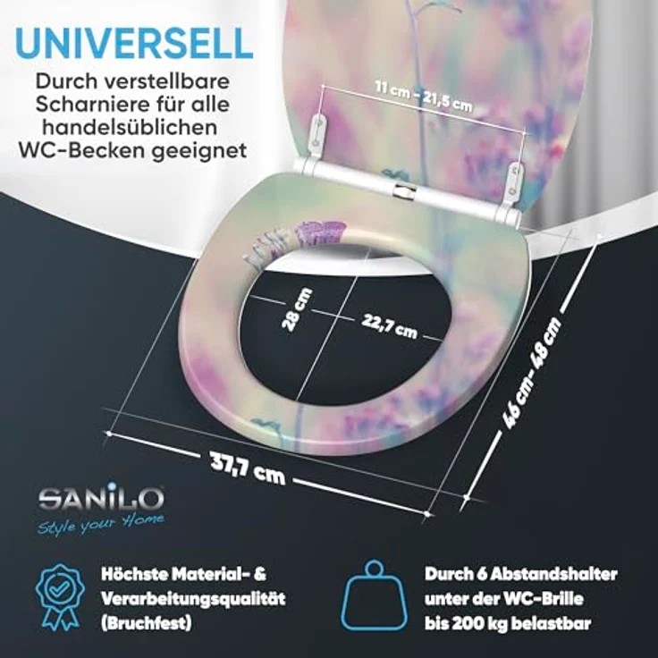 Sanilo WC Sitz Top Fix Meadow, mit Absenkautomatik und antibakterieller Beschichtung, bruchsicheres Holz – Bild 5