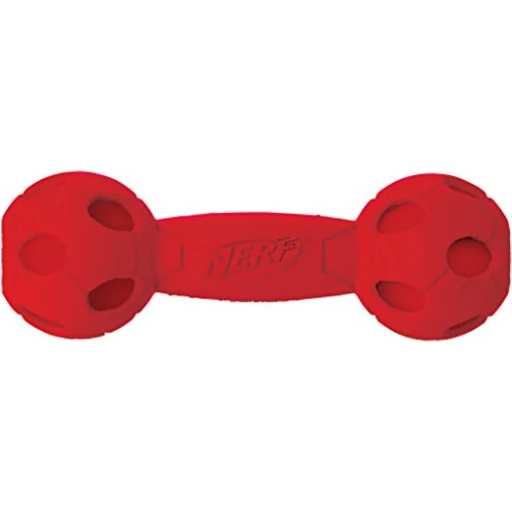 Nerf Dog Hundespielzeug Squeak Barbell, Hantel mit Quietscher, farblich sortierte Lieferung grün oder rot, 17,6cm – Bild 2