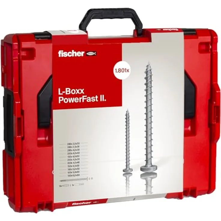 Fischer Befestigungsanker PowerFast II L-BOXX, 1801 Teile Schrauben-Set mit ProfiBit, ideal für Holzbauteile