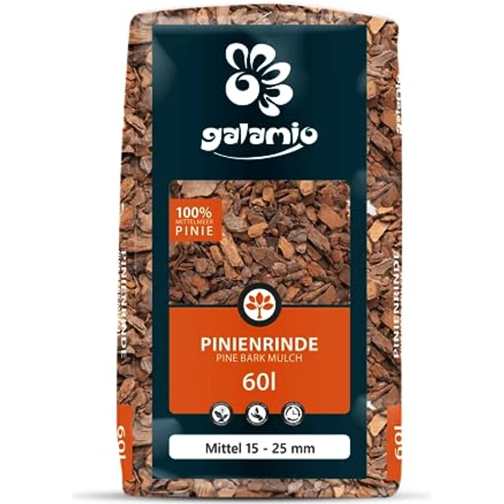 GALAMIO Pinienrinde Mittel 15-25mm, 60l Sack Rindenmulch für Pflanzen, natürlicher Bodenbelag, umweltfreundlich und dekorativ – Bild 3