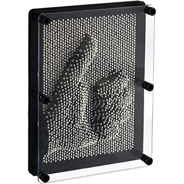 Relaxdays 10016874 Nagelbrett, kreatives 3D Nagelbild, Handabdruck, Pin Skulptur, Retro Spielzeug, HxB: 13 x 18 cm, grau/schwarz, Silber