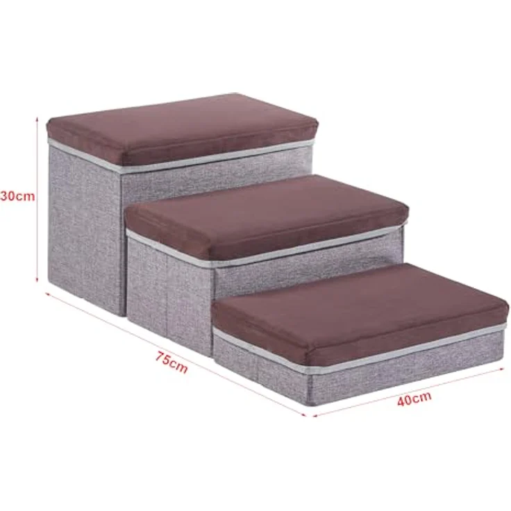 [en.casa] Hundetreppe Vojens Hunderampe für kleine Hunde 3-stufig Haustierleiter für Bett und Sofa Klappbar Katzentreppe aus Schaumstoff 30cm hoch Aufstiegshilfe 75x40x30cm – Bild 3