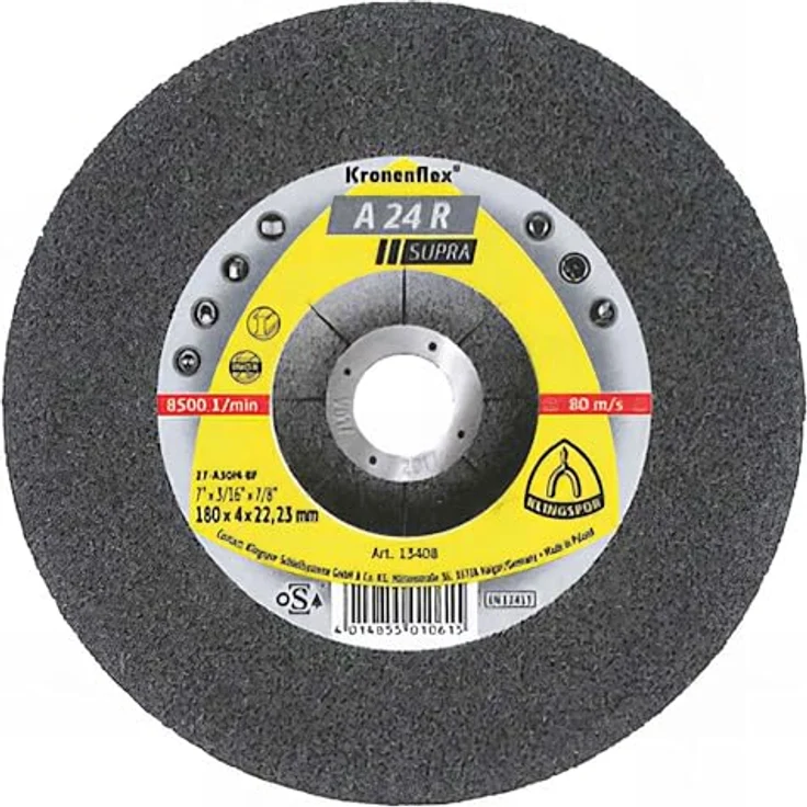 Klingspor Kronenflex 13433 A 24 R Supra Schleifscheibe, 230mm x 6mm x 22,23mm, Max RPM 6.600, vertieftes Zentrum für Stahl, Edelstahl und Guss – Bild 3