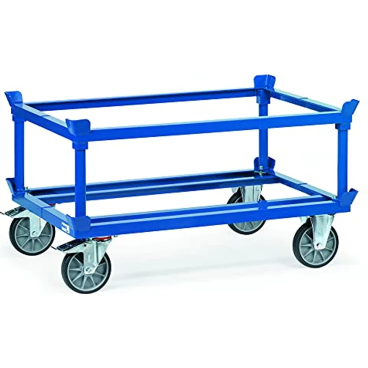 Fetra Paletten-Fahrgestell 22802 - TPE, robuste Winkelstahl-Schweisskonstruktion, pulverbeschichtet in Blau, geräuscharme TPE-Bereifung, mit Feststeller an Lenkrollen – Bild 2