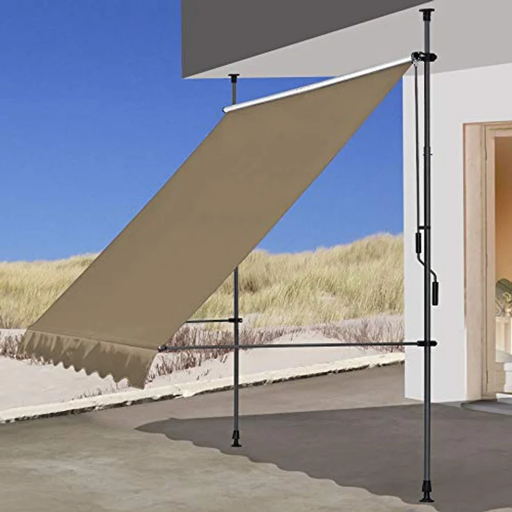 QUICK STAR Klemmmarkise 200x130cm Beige Balkonmarkise Sonnenschutz Terrassenüberdachung Höhenverstellbar von 200-290cm Markise Balkon ohne Bohren – Bild 1