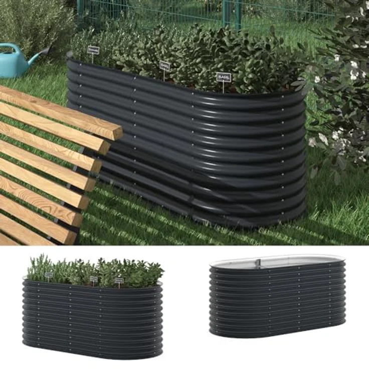 ok-Living Hochbeet Kräuterbeet Gemüsebeet oval 200x100x80cm, anthrazit, verzinkter Stahl, ideal für Kräuter und Gemüseanbau – Bild 3