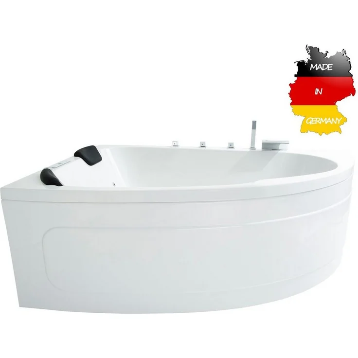 Basera® Whirlpool-Badewanne CLASSIC Indoor Eck-Whirlpool Badewanne Guam Li. 180x130cm für 2 Pers., (Komplett-Set), mit 25 Massagedüsen, Wasserfall, LED, Touchpanel, Bluetooth und Radio – Bild 1