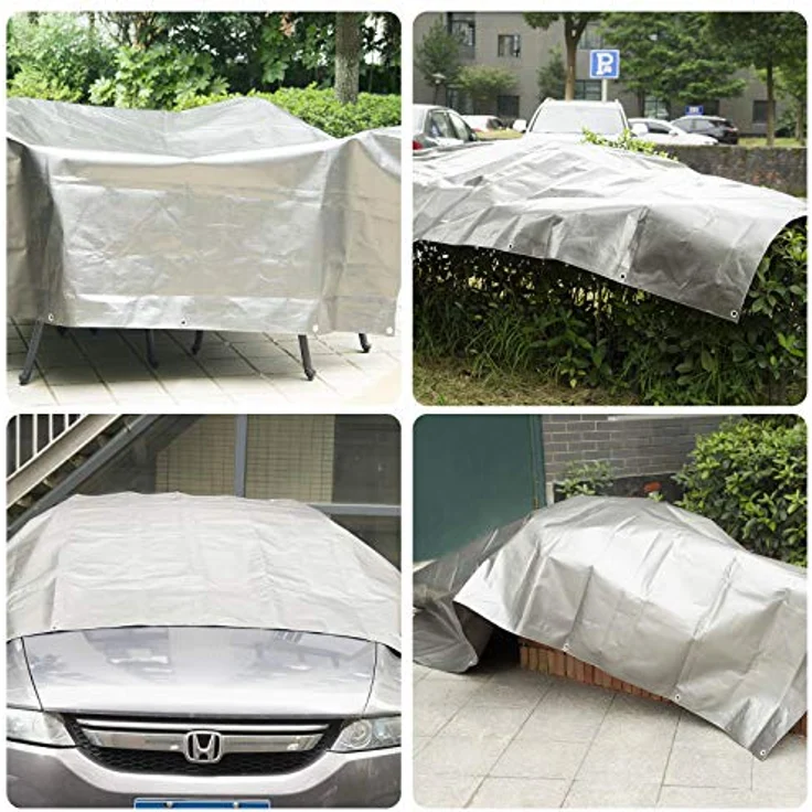WOLTU Abdeckplane 3x4 m wasserdicht, 180g/m² PE Gewebeplane mit Ösen, Gartenplane reißfest UV-stabilisiert abwaschbar, Mehrzweck Schutzplane für Gartenmöbel Grill Pool Zeltunterlage Trampolin, Grau – Bild 5