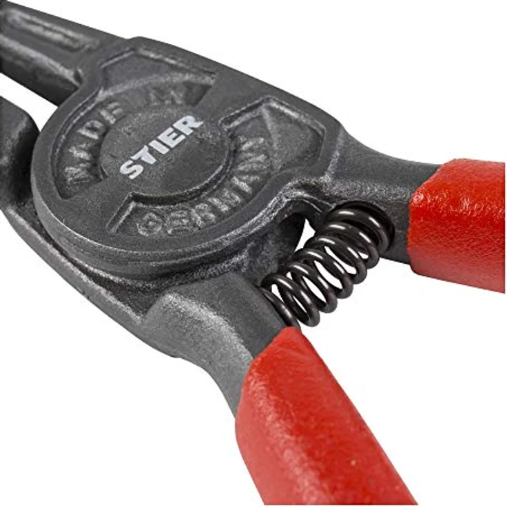 STIER Sicherungsringzangen-Satz 4-teilig mit Innen- und Außensicherungsringzangen, robuste Spitzen, kompakte Bauform, gerader und 90° gewinkelter Backenform, STIER GmbH, gelb – Bild 4