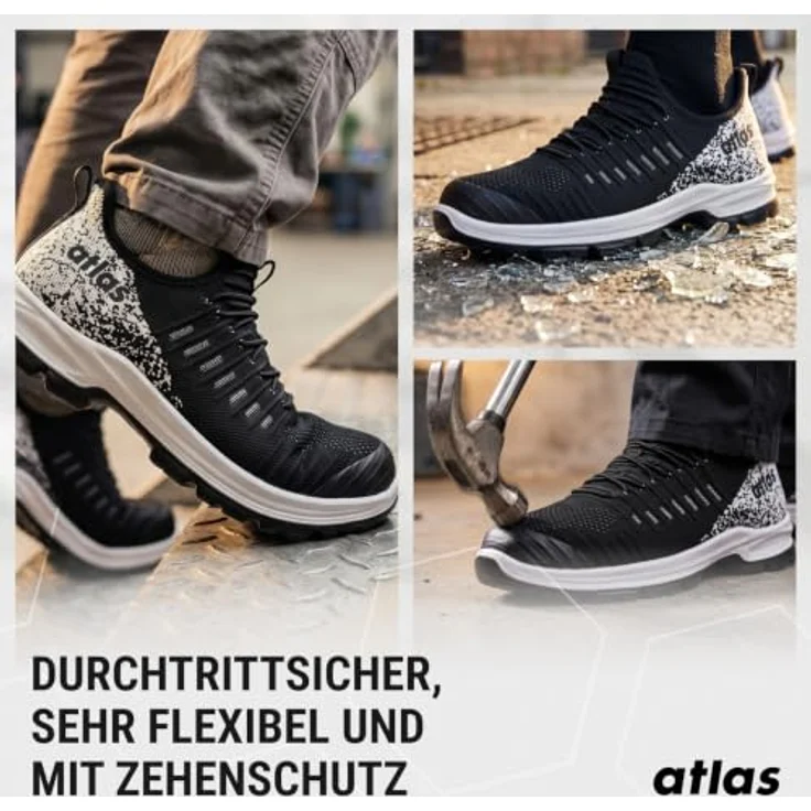 Atlas Sicherheitsschuhe 28200 FAST 12, ultraleichte Arbeitsschuhe mit durchtrittsicherer Sohle, schwarz/weiß – Bild 2