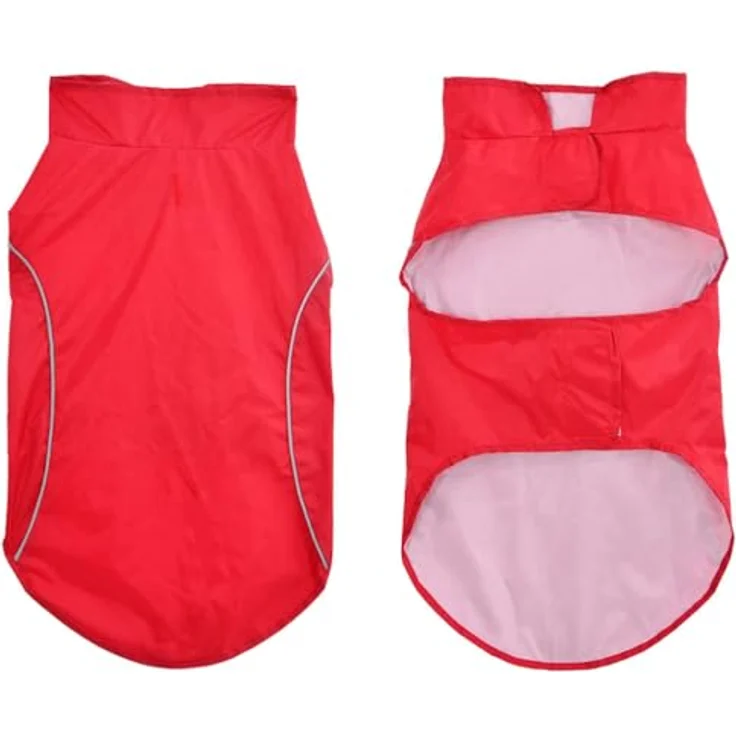 vidaXL Hunde Regenmantel 2XL, wasserdicht mit Reflexstreifen aus Polyester, rot, für Welpen, einfach anzuziehen und maschinenwaschbar – Bild 4