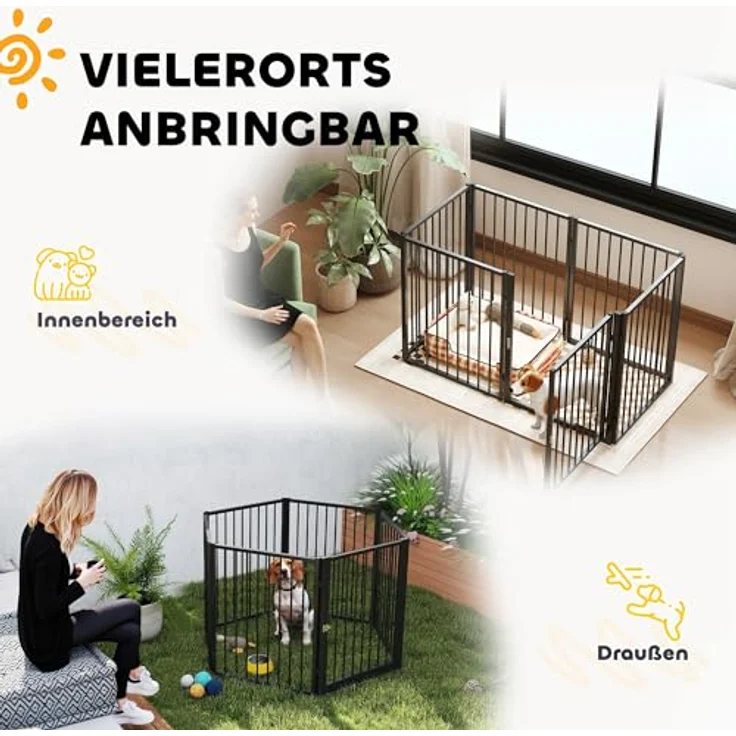 PawHut Welpenauslauf 76 cm Hoch, 6-TLG Hundelaufstall aus Stahl mit Tür für kleine bis mittelgroße Hunde, Schwarz – Bild 3