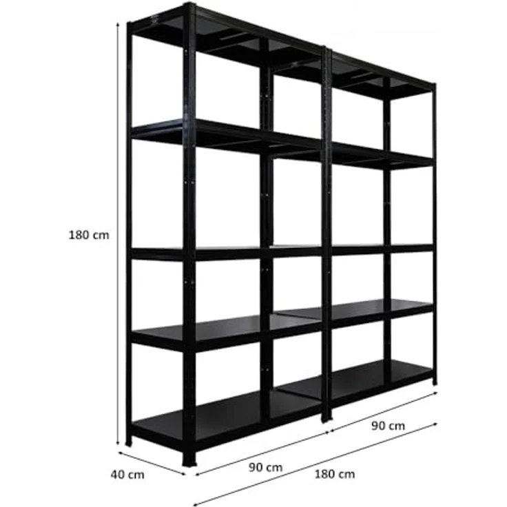 Proregal Metallregal Mega Deal Ragnar, 180x90x40 cm, 5 verstellbare Böden, Traglast 125 kg pro Boden, schwarz – Bild 2