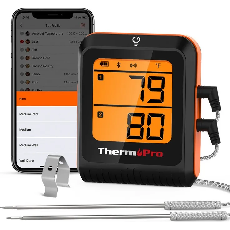 ThermoPro TP920W Grillthermometer, kabellose Temperaturüberwachung mit Smartphone-Verbindung und individuellen Temperaturalarmen