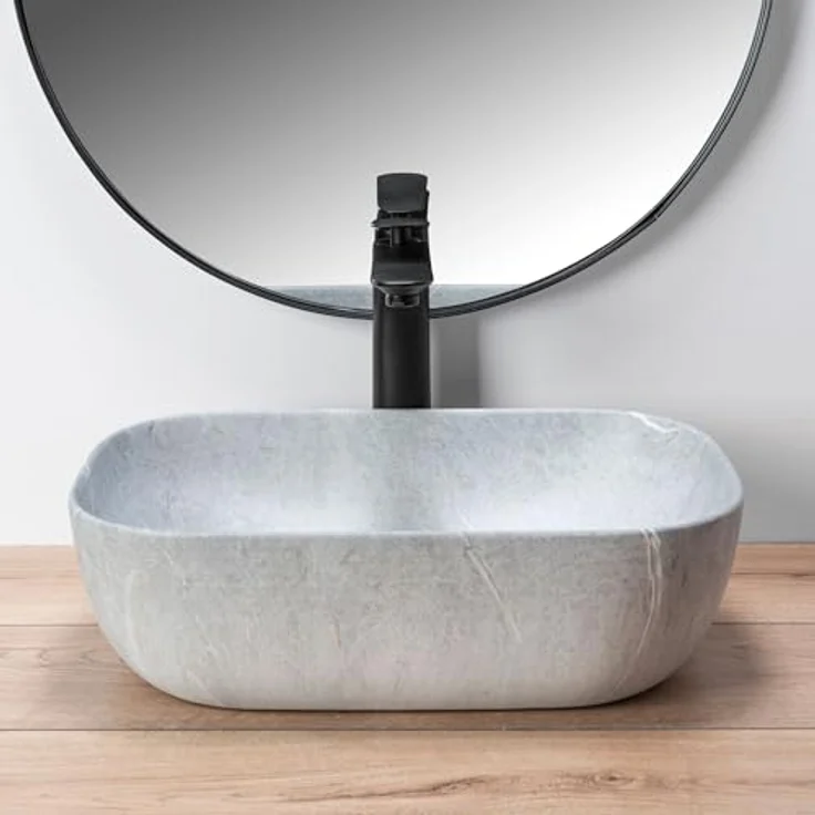 wohnwerk.idee Aufsatzwaschbecken Livia Beige Grey Stone, Naturstein Beton Stein Optik, einzigartiges Muster – Bild 5
